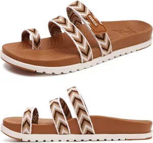 KuaiLu Womens Slides Sandals with Plantar Fasciitis Arch Support Fashion Comfort Adjustable Flat Sandals Ladies Lightweight Orthotic Slip on Sandals
