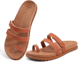 KuaiLu Womens Slides Sandals with Plantar Fasciitis Arch Support Fashion Comfort Adjustable Flat Sandals Ladies Lightweight Orthotic Slip on Sandals