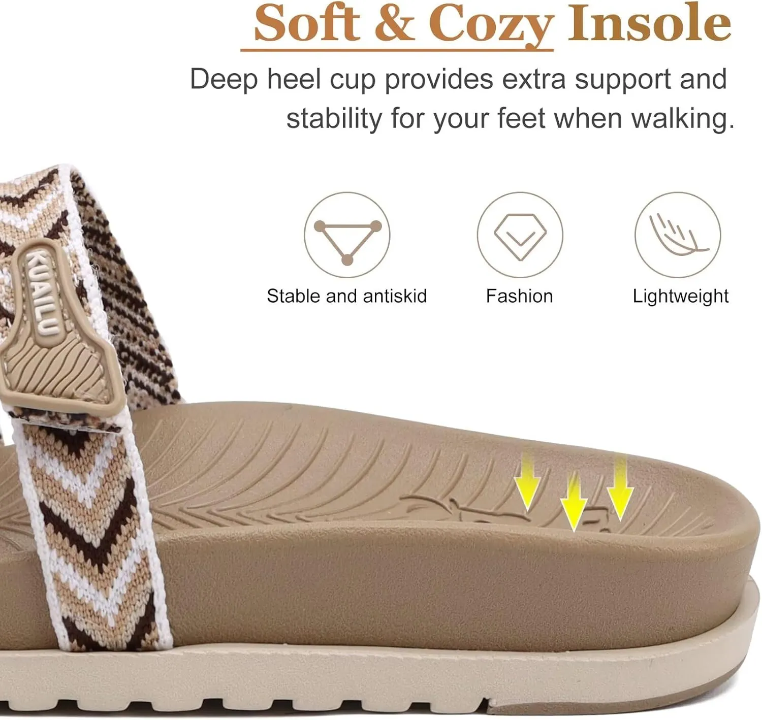 KuaiLu Womens Slides Sandals with Plantar Fasciitis Arch Support Fashion Comfort Adjustable Flat Sandals Ladies Lightweight Orthotic Slip on Sandals