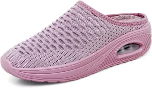 Kubbon Orthopedic Mule Clogs for Women Backless Walking Sneakers Stretch Knitted Platform Closed Round Toe Shoes Slip On Shoes Breathable Slippers with Arch Support