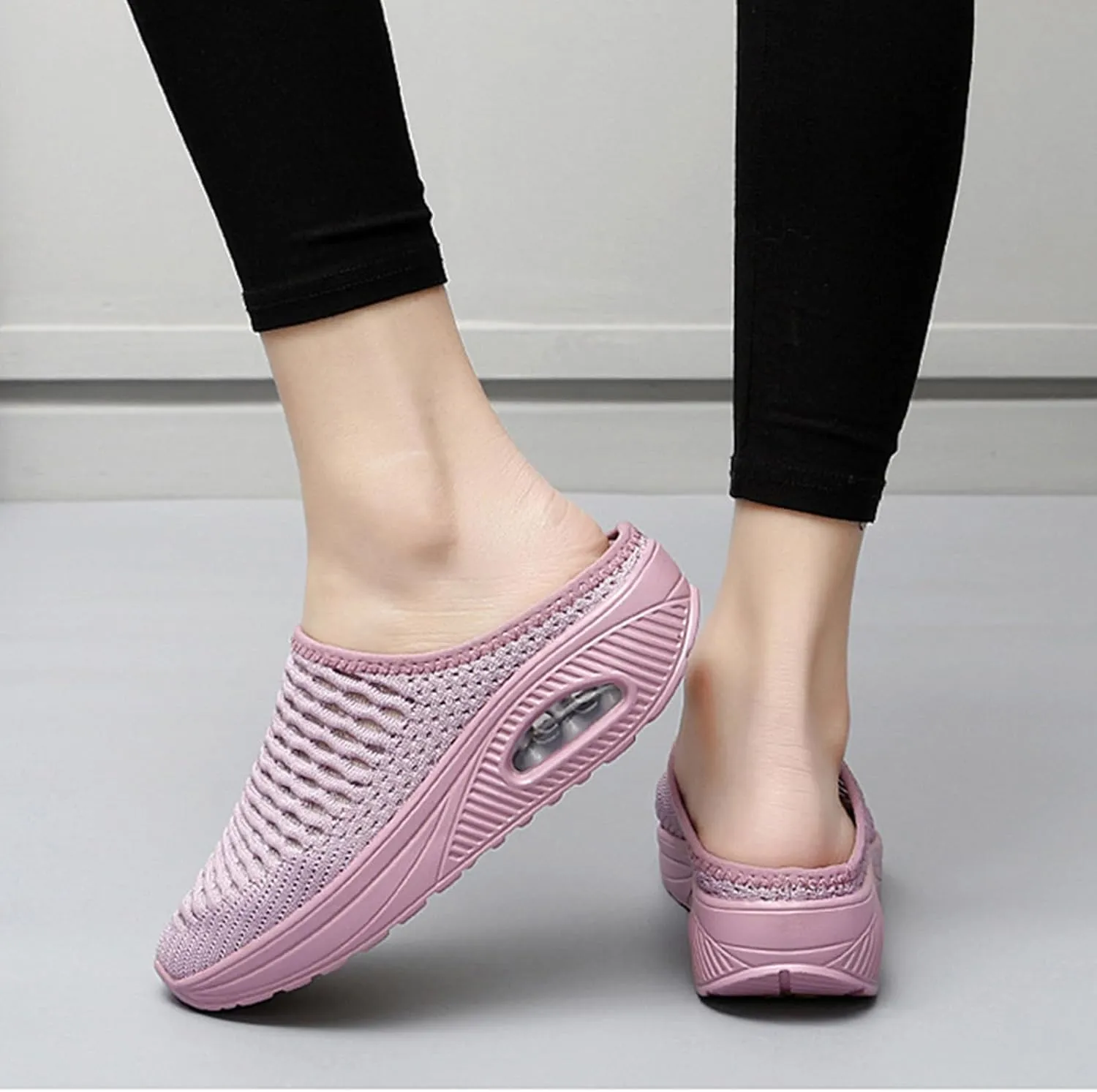 Kubbon Orthopedic Mule Clogs for Women Backless Walking Sneakers Stretch Knitted Platform Closed Round Toe Shoes Slip On Shoes Breathable Slippers with Arch Support