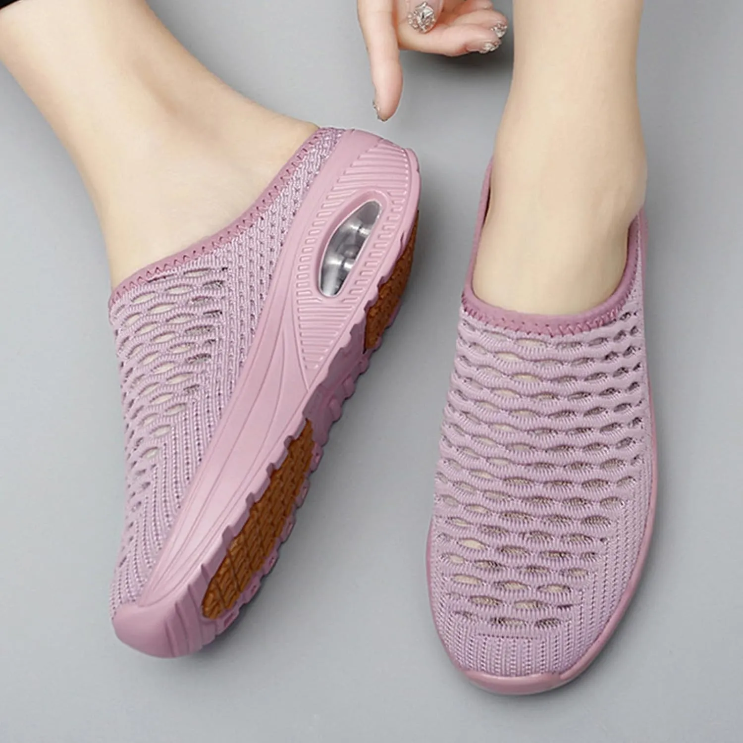 Kubbon Orthopedic Mule Clogs for Women Backless Walking Sneakers Stretch Knitted Platform Closed Round Toe Shoes Slip On Shoes Breathable Slippers with Arch Support