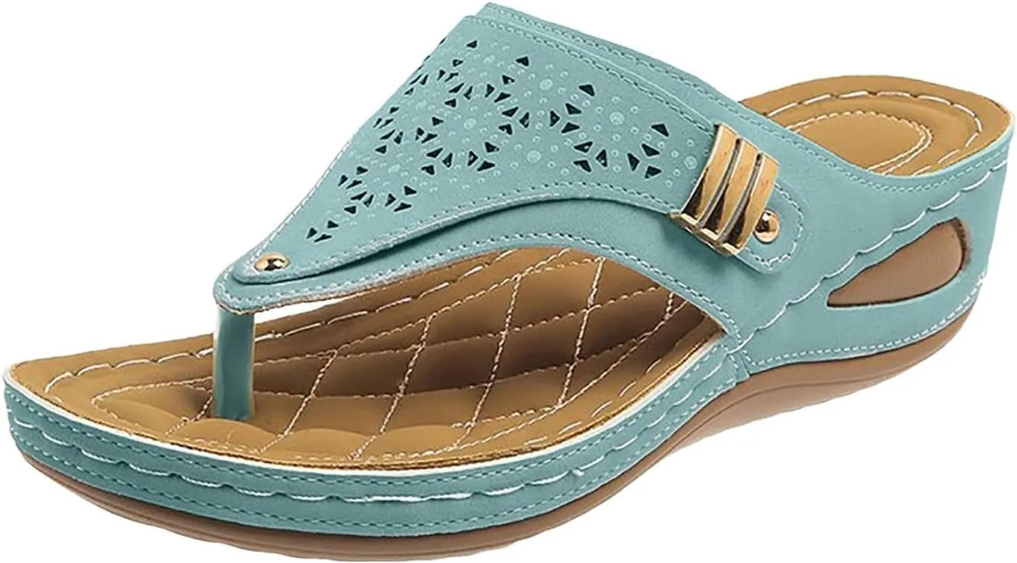 Kubbon Wedge Sandals for Women Comfortable Open Toe Platform Flips Slip On Walking Beach Slides Casual Summer Orthotic Flip Flops with Arch Support