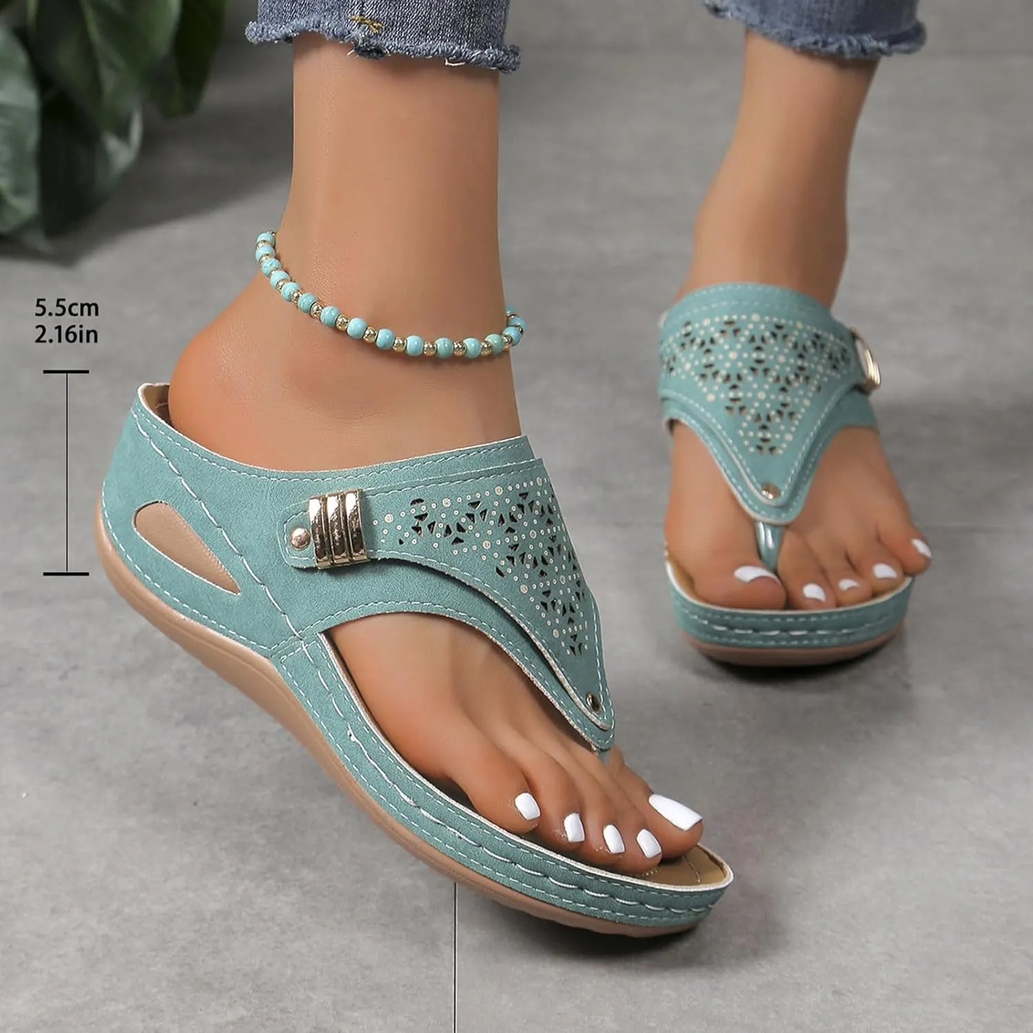 Kubbon Wedge Sandals for Women Comfortable Open Toe Platform Flips Slip On Walking Beach Slides Casual Summer Orthotic Flip Flops with Arch Support