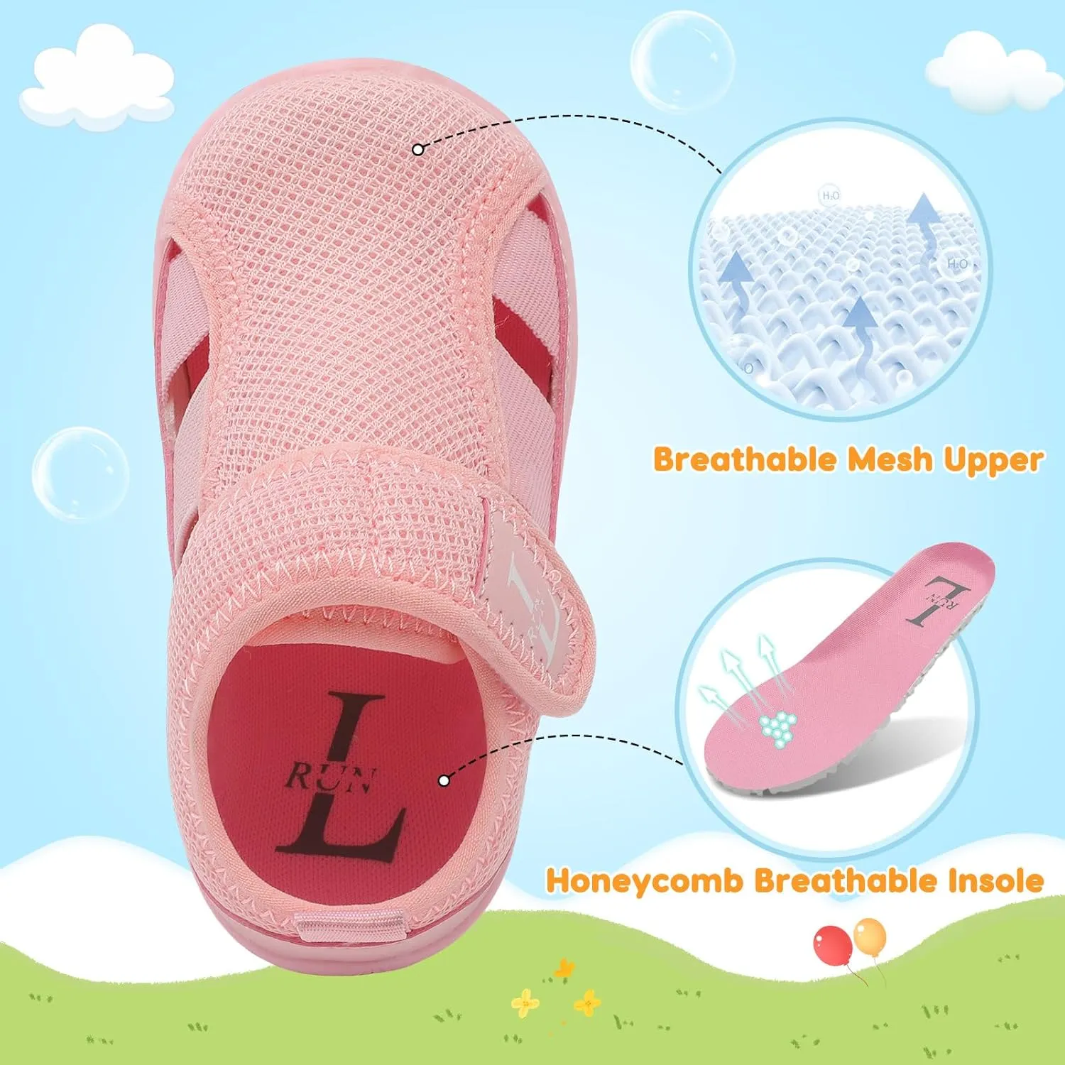 L-RUN Toddler Shoes Barefoot Kids Sneakers Wide Minimalist Boys Girls Summer Footwear for Indoor Outdoor Walking Running