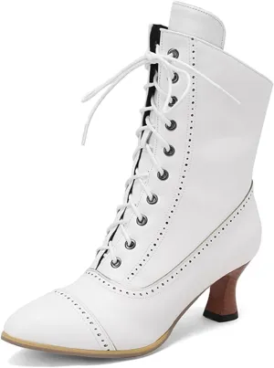 LanreyTaley Victorian Boots for Women Vintage Granny Boots Renaissance Ankle Boots Low Heel Lace Up Booties with Zipper