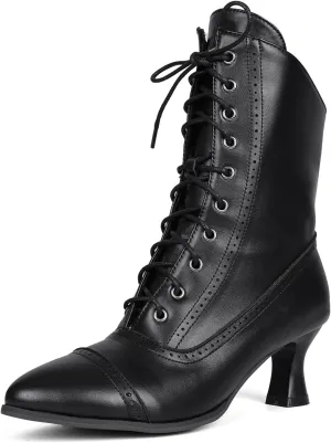 LanreyTaley Victorian Boots for Women Vintage Granny Boots Renaissance Ankle Boots Low Heel Lace Up Booties with Zipper