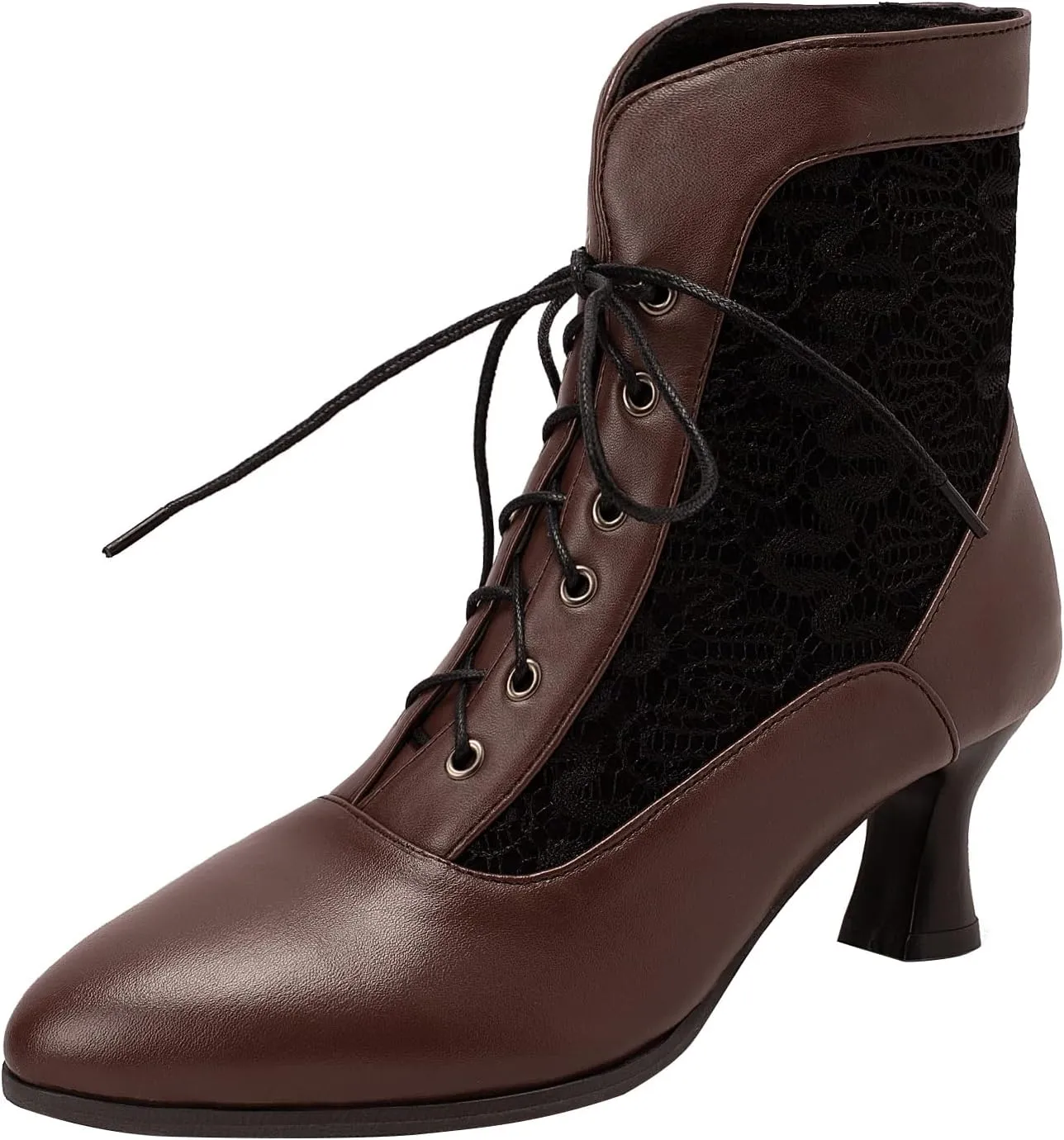 LanreyTaley Women Victorian Lace Booties Wedding Bridal Ankle Boots Witch Costume Boots Mid Heel