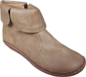 Leather Ankle Boots for Women Flat Heel Round Toe Booties Side Zip Vintage Boots Low Heel Arch Support Booties