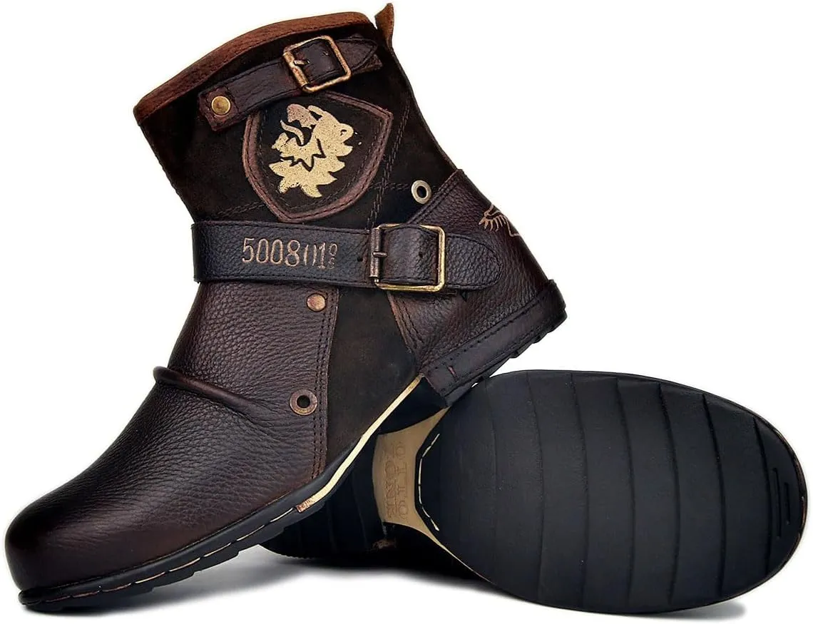 Leather Casual Motorcycle Combat Hiking Dress Ankle Boots for Men with Side Zipper CD-5008-1-N-S