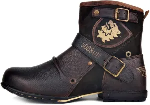 Leather Casual Motorcycle Combat Hiking Dress Ankle Boots for Men with Side Zipper CD-5008-1-N-S