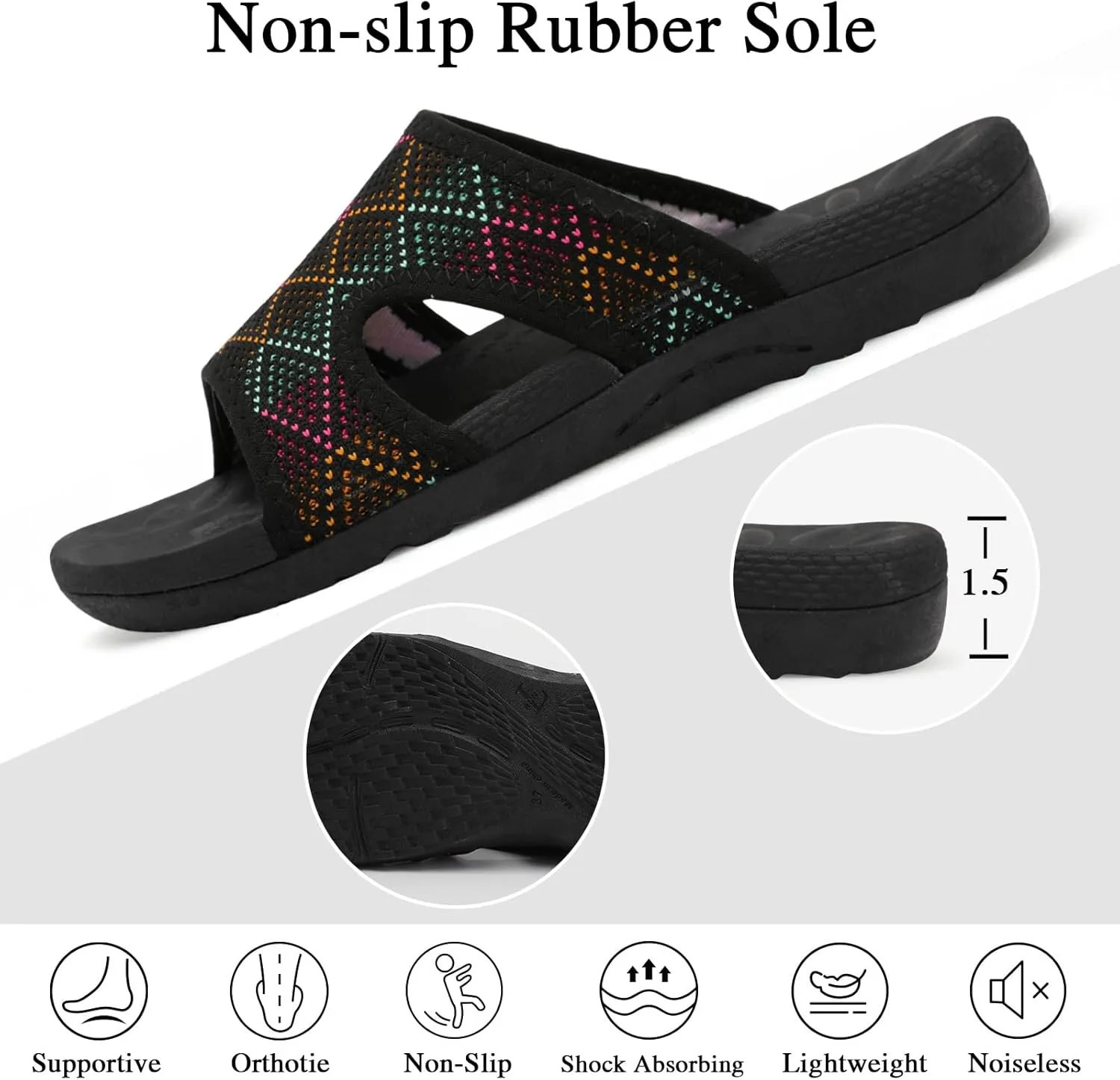 LeIsfIt Womens Slide Sandals Arch Support Slides Slip on Plantar Fasciitis Sandals Ladies Yoga Mat Thick Cushion Slipper Slides for Indoor Outdoor