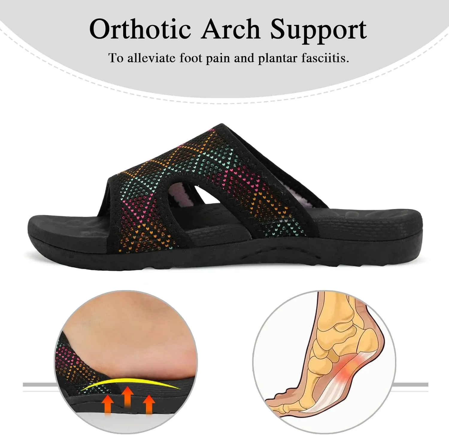 LeIsfIt Womens Slide Sandals Arch Support Slides Slip on Plantar Fasciitis Sandals Ladies Yoga Mat Thick Cushion Slipper Slides for Indoor Outdoor