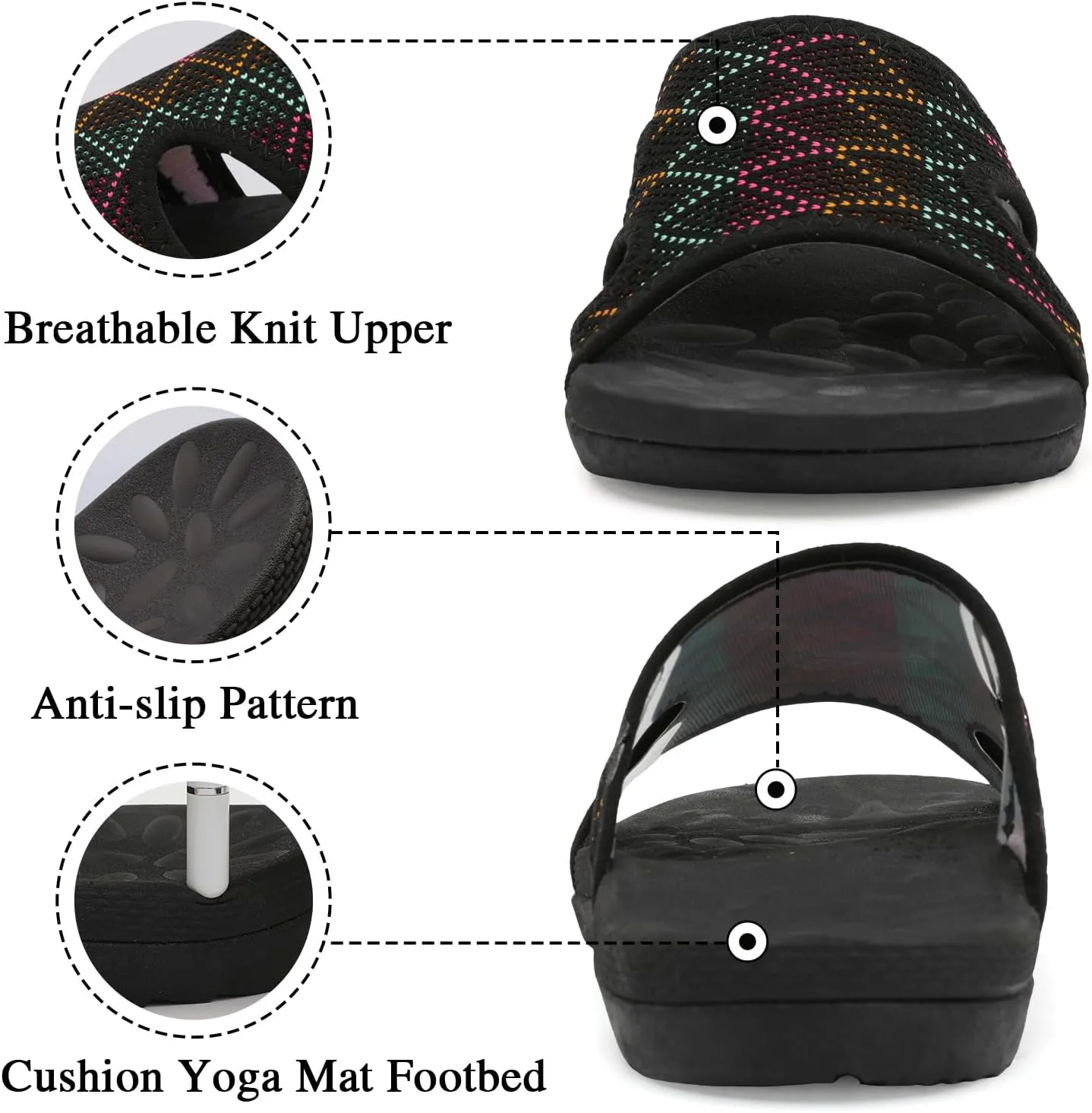 LeIsfIt Womens Slide Sandals Arch Support Slides Slip on Plantar Fasciitis Sandals Ladies Yoga Mat Thick Cushion Slipper Slides for Indoor Outdoor