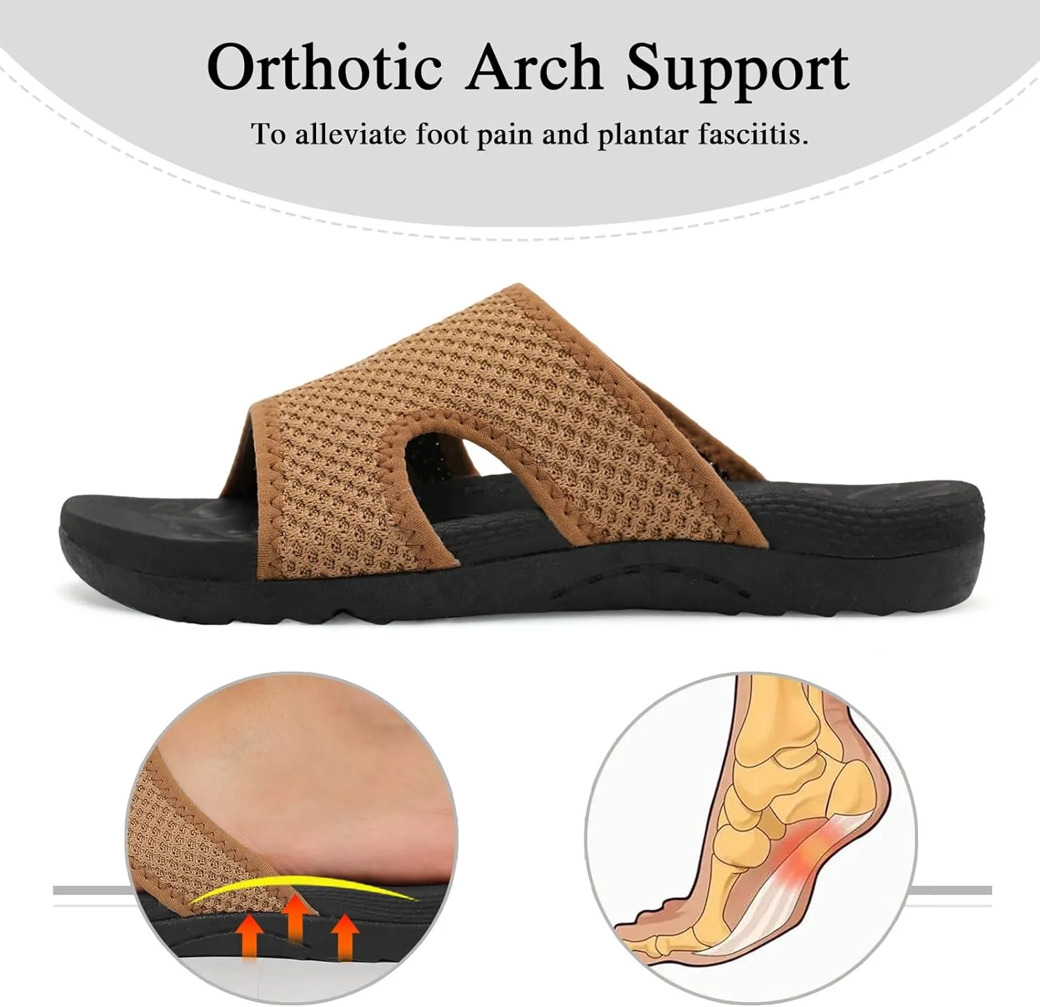 LeIsfIt Womens Slide Sandals Arch Support Slides Slip on Plantar Fasciitis Sandals Ladies Yoga Mat Thick Cushion Slipper Slides for Indoor Outdoor