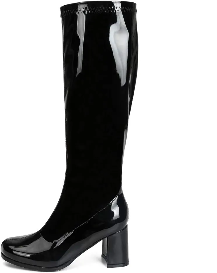 LIURUIJIA Women's Gogo Boots Knee High Block Heel Square Toe 70s Disco Costume Boots