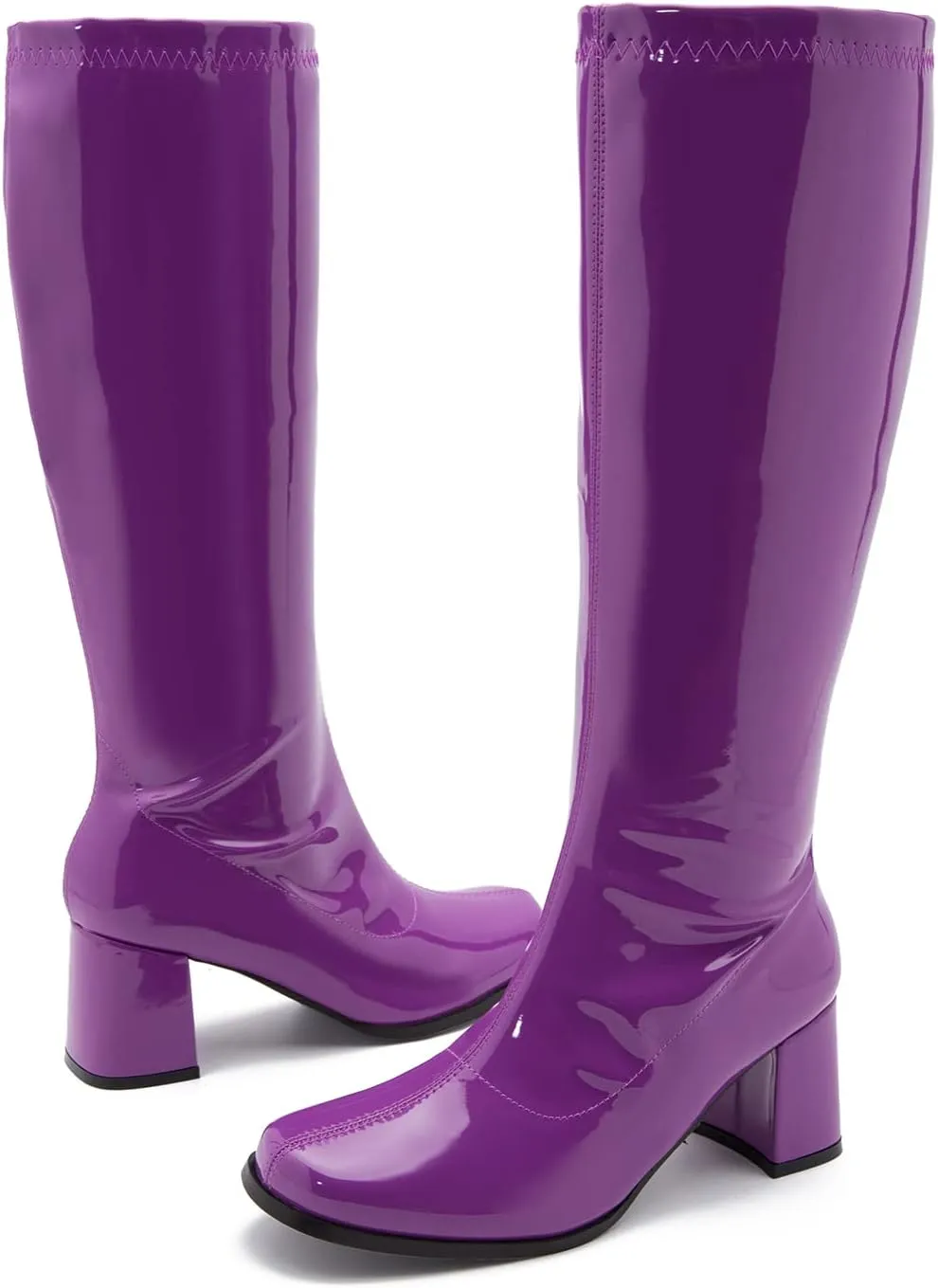 LIURUIJIA Women's Gogo Boots Knee High Block Heel Square Toe 70s Disco Costume Boots