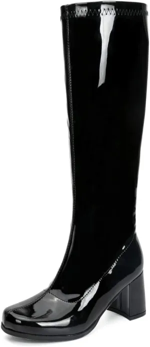 LIURUIJIA Women's Gogo Boots Knee High Block Heel Square Toe 70s Disco Costume Boots