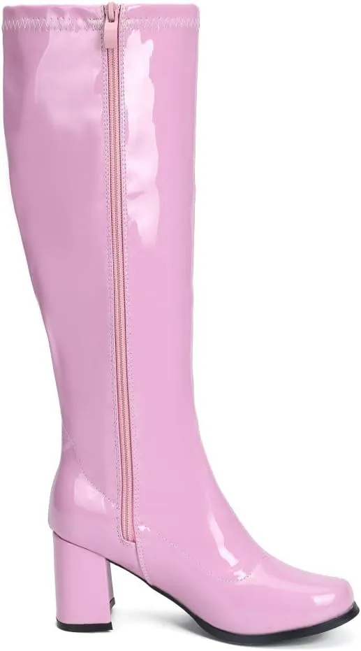 LIURUIJIA Women's Gogo Boots Knee High Block Heel Square Toe 70s Disco Costume Boots