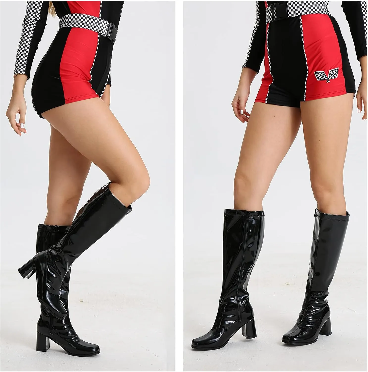 LIURUIJIA Women's Gogo Boots Knee High Block Heel Square Toe 70s Disco Costume Boots