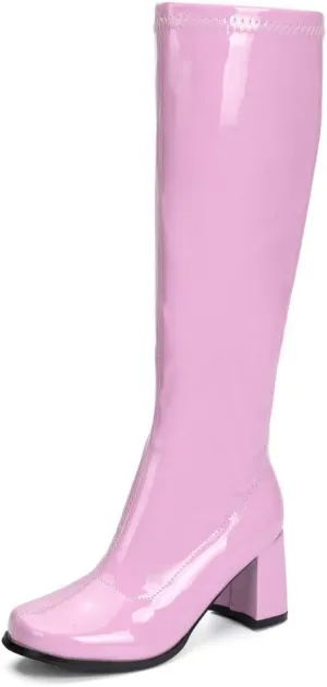 LIURUIJIA Women's Gogo Boots Knee High Block Heel Square Toe 70s Disco Costume Boots