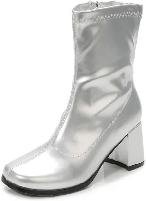 LIURUIJIA Women's Gogo Boots Mid Calf Block Heel Square Toe Zipper Boots Low Heel Short Booties