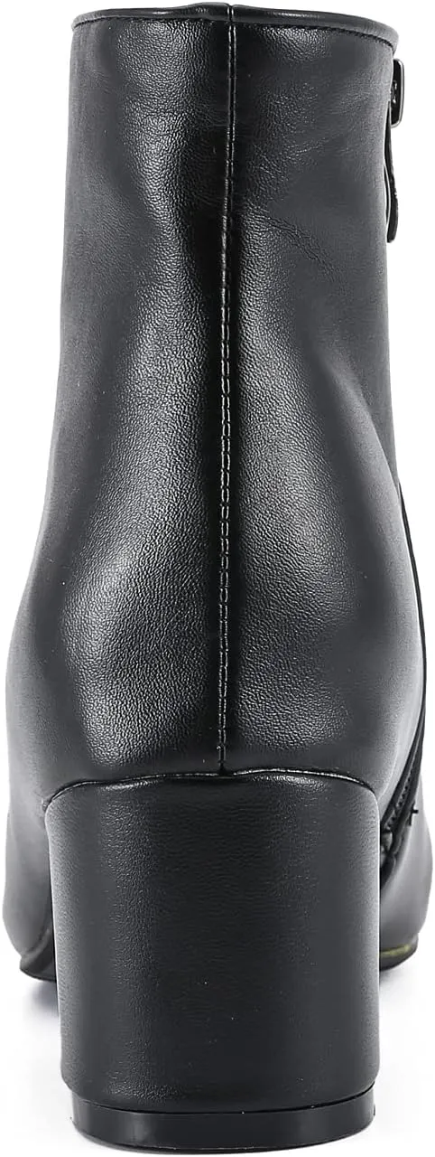 LIURUIJIA Womens Pointed Toe Ankle Boots Mid Chunky Heel Side Zipper Lined Fall Winter Fashion Boots