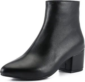 LIURUIJIA Womens Pointed Toe Ankle Boots Mid Chunky Heel Side Zipper Lined Fall Winter Fashion Boots