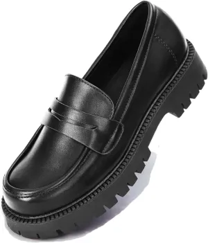 Loafers for Women Chunky Heeled - Work Shoes Platform Lug Sole Memory Foam Mocasines para Mujer