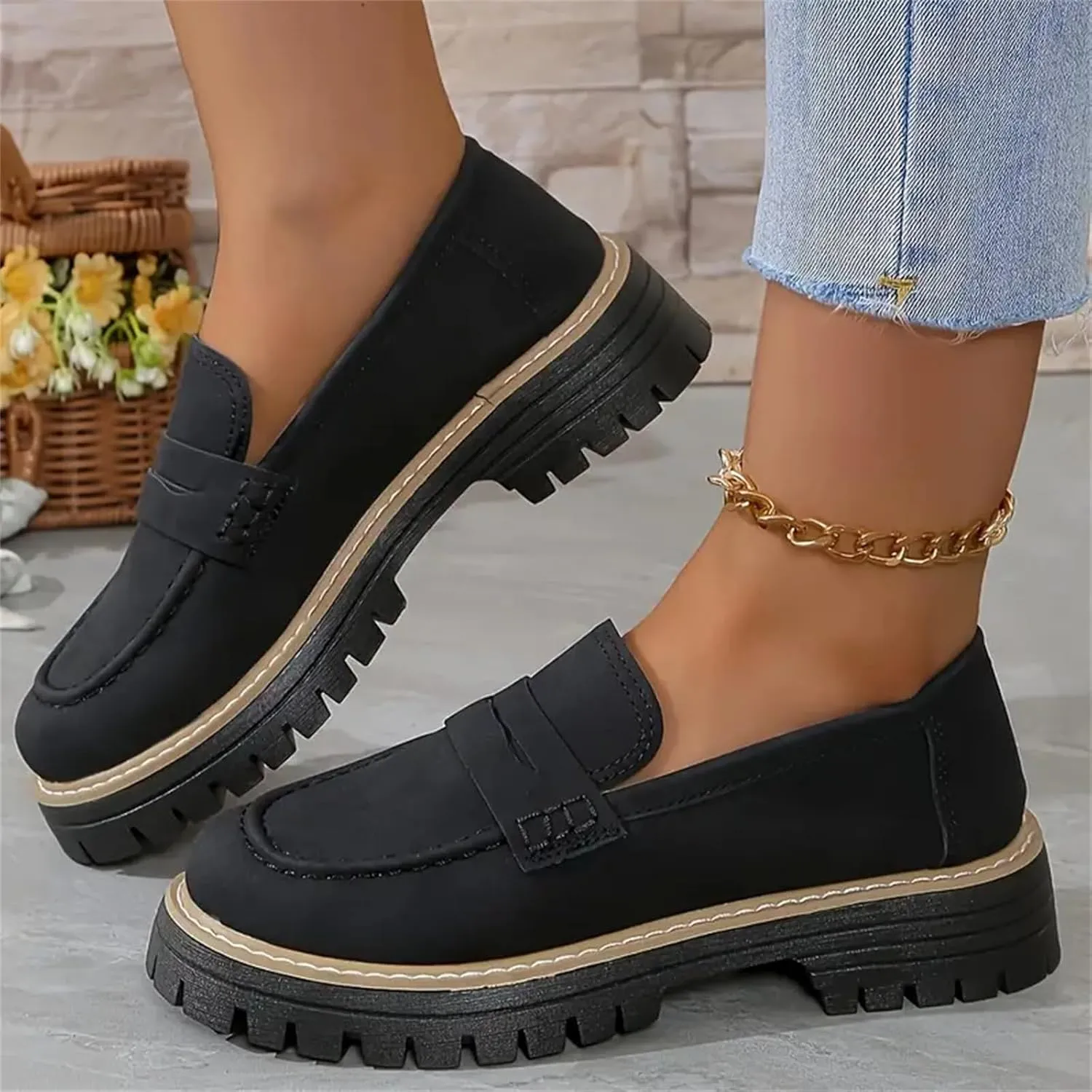Loafers Shoes for Women Comfortable Slip On Work Office Shoe Platform Business Casual Dress Shoes Walking Trendy Flats Loafer Sneakers Platform Penny Loafer