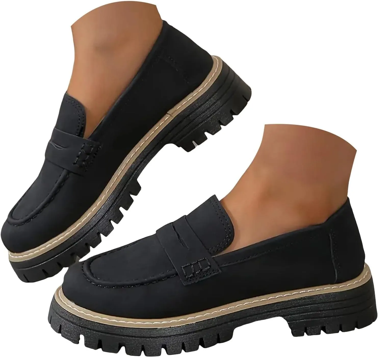 Loafers Shoes for Women Comfortable Slip On Work Office Shoe Platform Business Casual Dress Shoes Walking Trendy Flats Loafer Sneakers Platform Penny Loafer