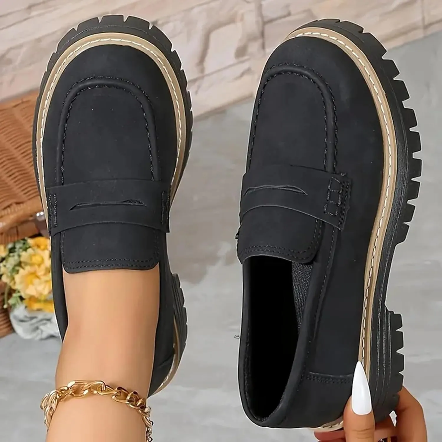 Loafers Shoes for Women Comfortable Slip On Work Office Shoe Platform Business Casual Dress Shoes Walking Trendy Flats Loafer Sneakers Platform Penny Loafer