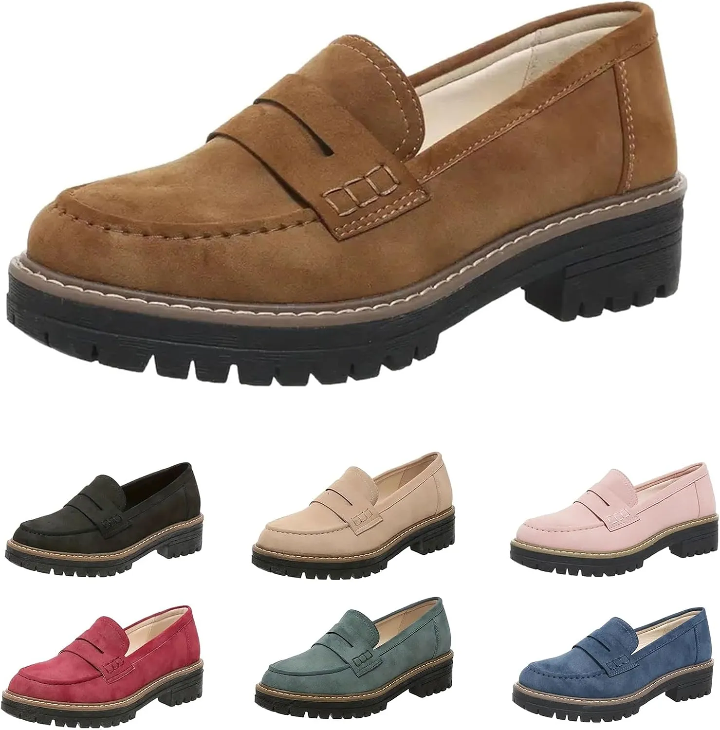 Loafers Shoes for Women Comfortable Slip On Work Office Shoe Platform Business Casual Dress Shoes Walking Trendy Flats Loafer Sneakers Platform Penny Loafer