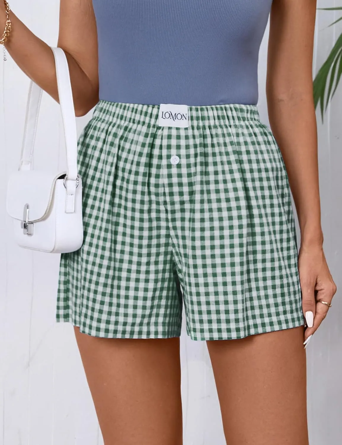LOMON Womens Boxer Shorts Casual Summer Cotton Pajama Lounge Sleep Pj Gingham Plaid Shorts Y2K Beach Bottoms