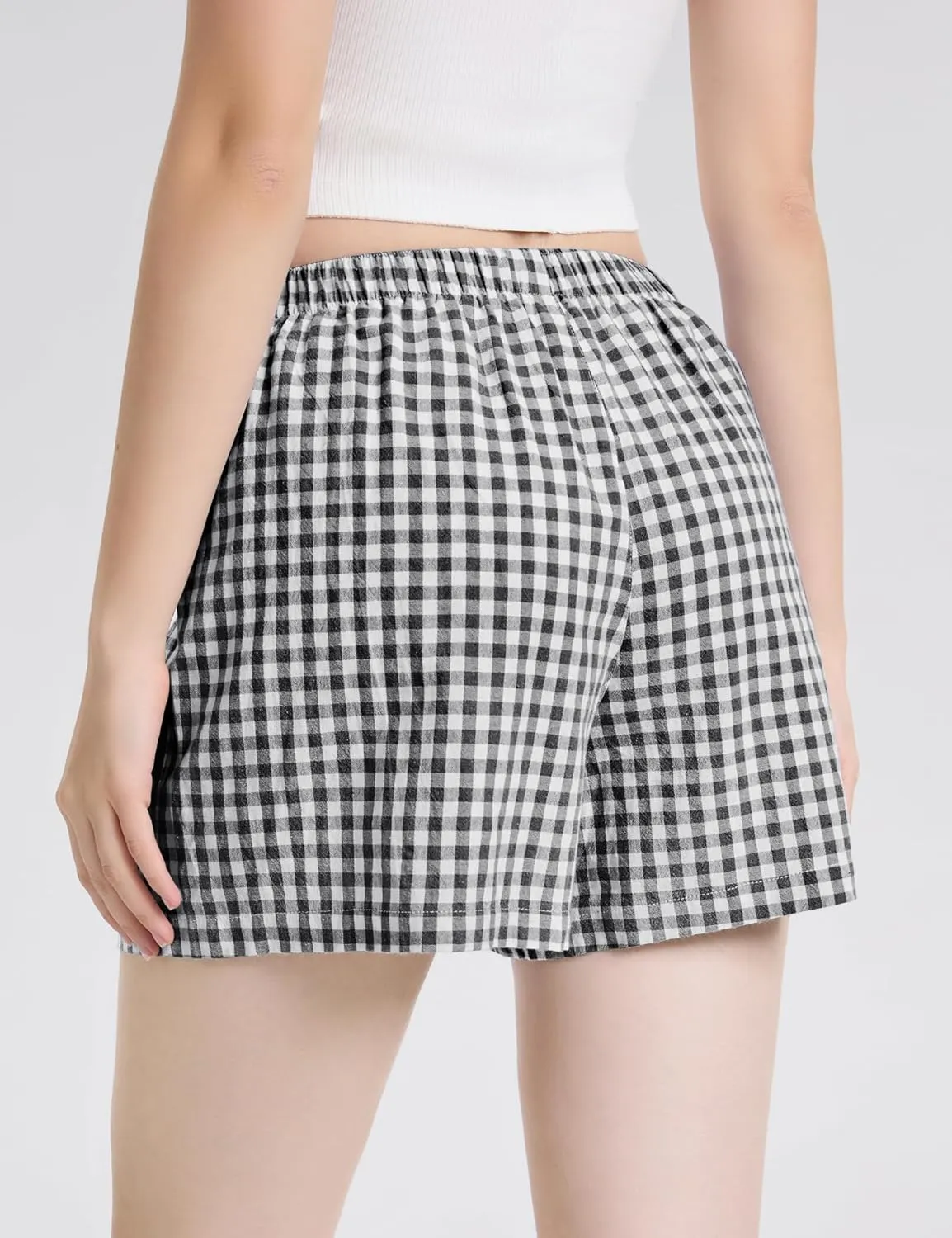 LOMON Womens Boxer Shorts Casual Summer Cotton Pajama Lounge Sleep Pj Gingham Plaid Shorts Y2K Beach Bottoms