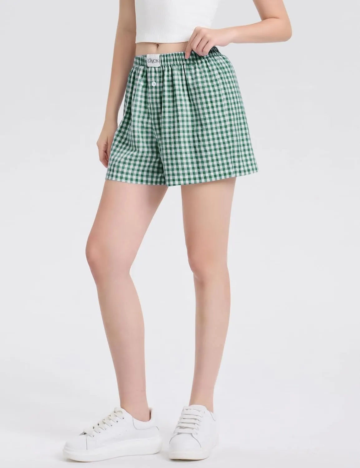 LOMON Womens Boxer Shorts Casual Summer Cotton Pajama Lounge Sleep Pj Gingham Plaid Shorts Y2K Beach Bottoms