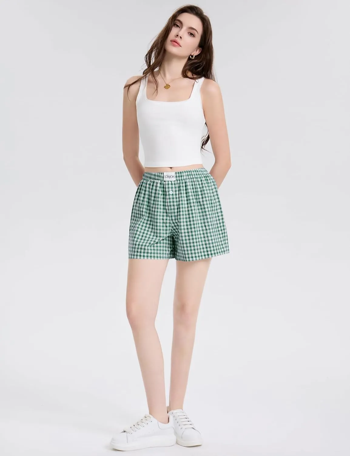 LOMON Womens Boxer Shorts Casual Summer Cotton Pajama Lounge Sleep Pj Gingham Plaid Shorts Y2K Beach Bottoms