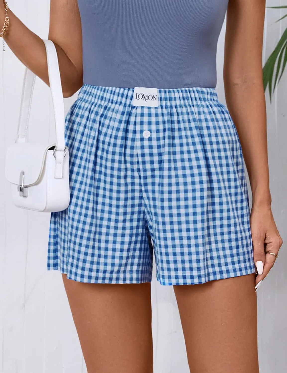 LOMON Womens Boxer Shorts Casual Summer Cotton Pajama Lounge Sleep Pj Gingham Plaid Shorts Y2K Beach Bottoms