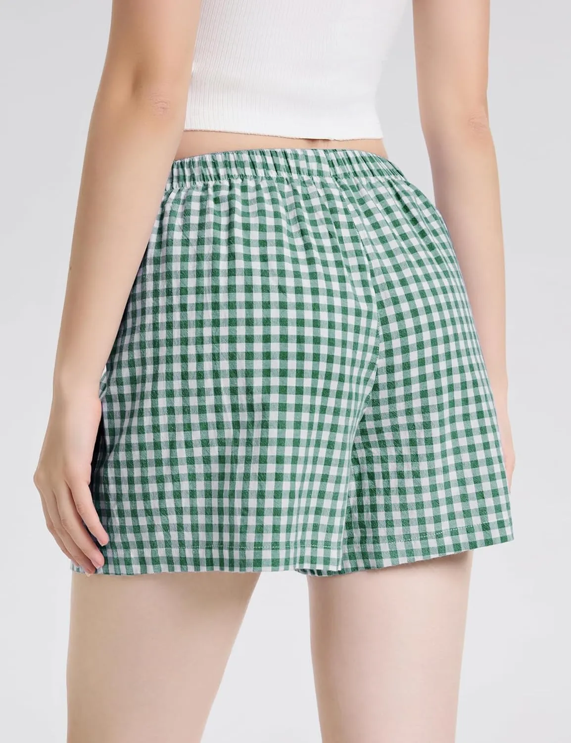 LOMON Womens Boxer Shorts Casual Summer Cotton Pajama Lounge Sleep Pj Gingham Plaid Shorts Y2K Beach Bottoms