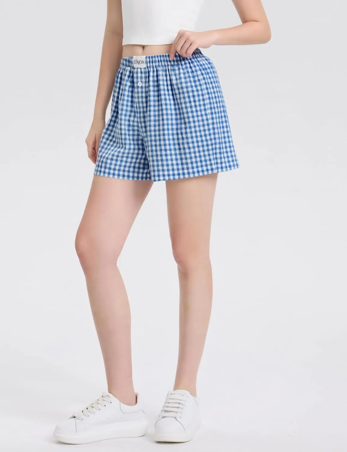 LOMON Womens Boxer Shorts Casual Summer Cotton Pajama Lounge Sleep Pj Gingham Plaid Shorts Y2K Beach Bottoms