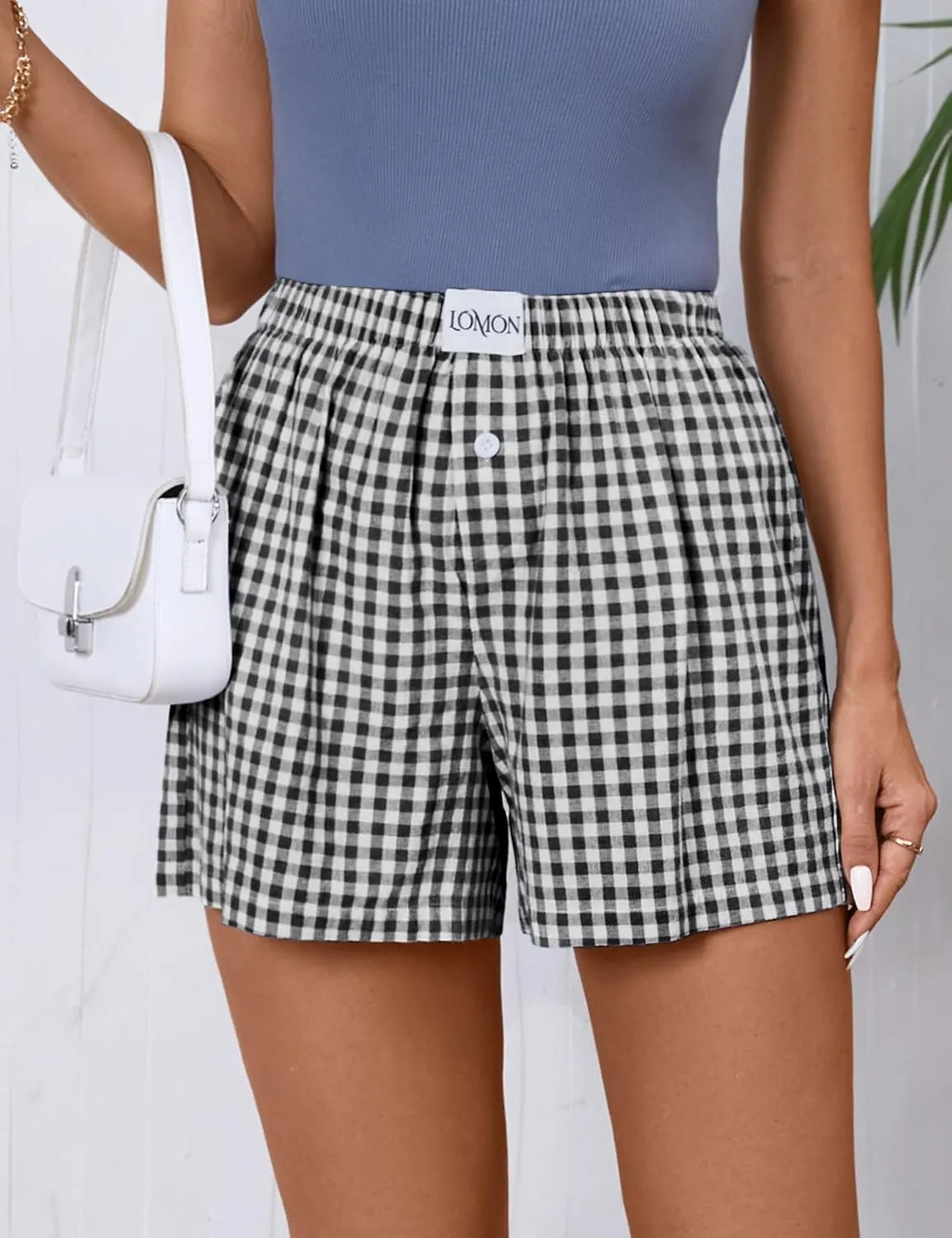 LOMON Womens Boxer Shorts Casual Summer Cotton Pajama Lounge Sleep Pj Gingham Plaid Shorts Y2K Beach Bottoms