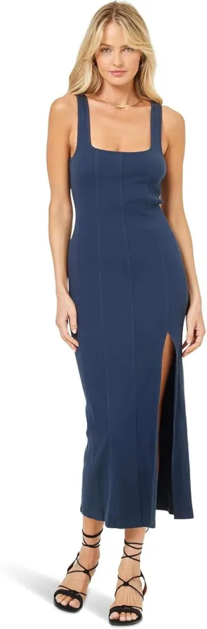 L*Space Vivienne Dress for Women, Fitted Ribbed Midi with Shelf Bra, Scoop Neck, Low Back & Leg Slit, Long Sleeveless Dress