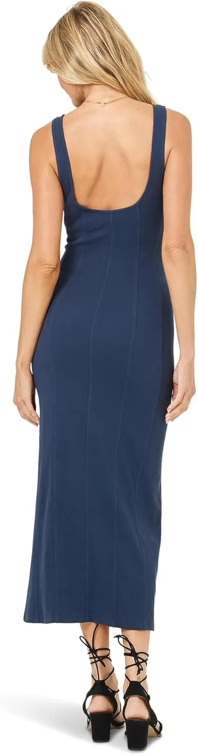 L*Space Vivienne Dress for Women, Fitted Ribbed Midi with Shelf Bra, Scoop Neck, Low Back & Leg Slit, Long Sleeveless Dress
