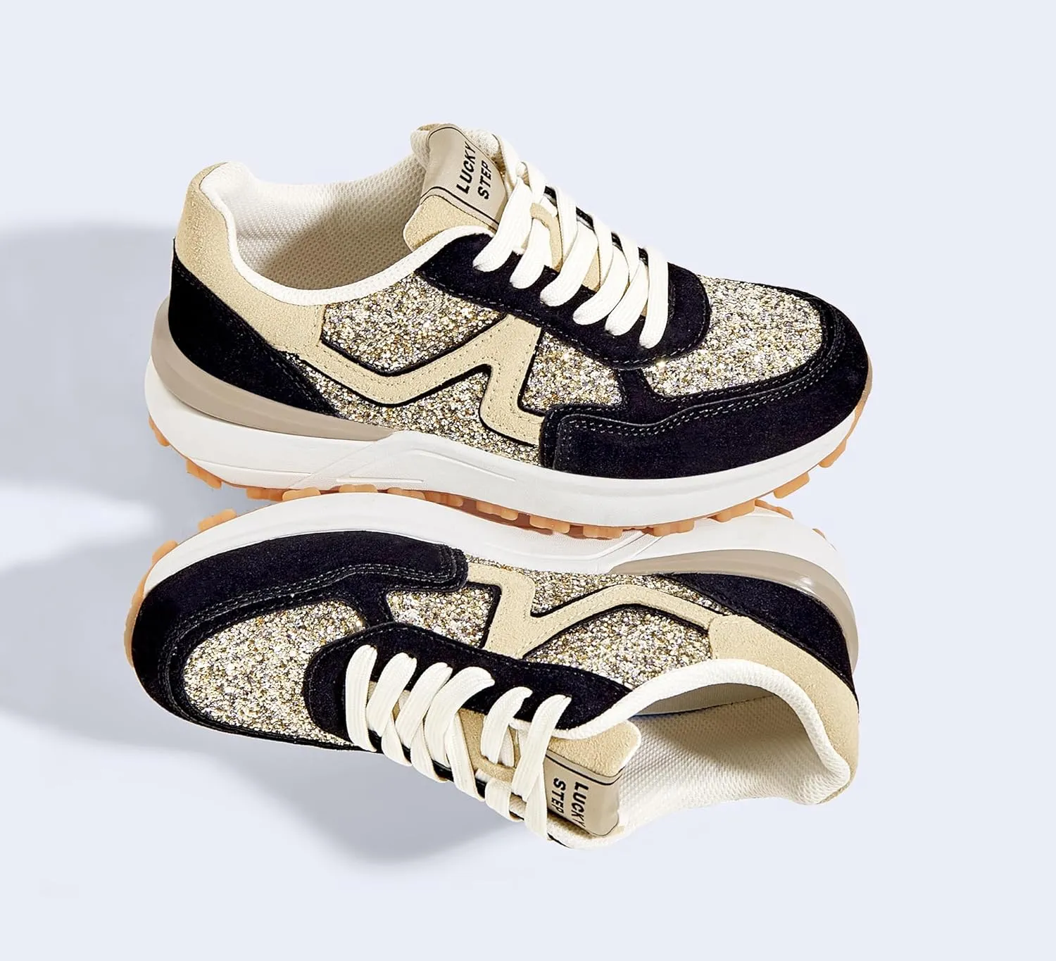 LUCKY STEP Women's Retro Fashion Casual Sneakers Colorblock Platform Classic Trendy Trainning Anti-Slip Tennis Travel Walking Shoes