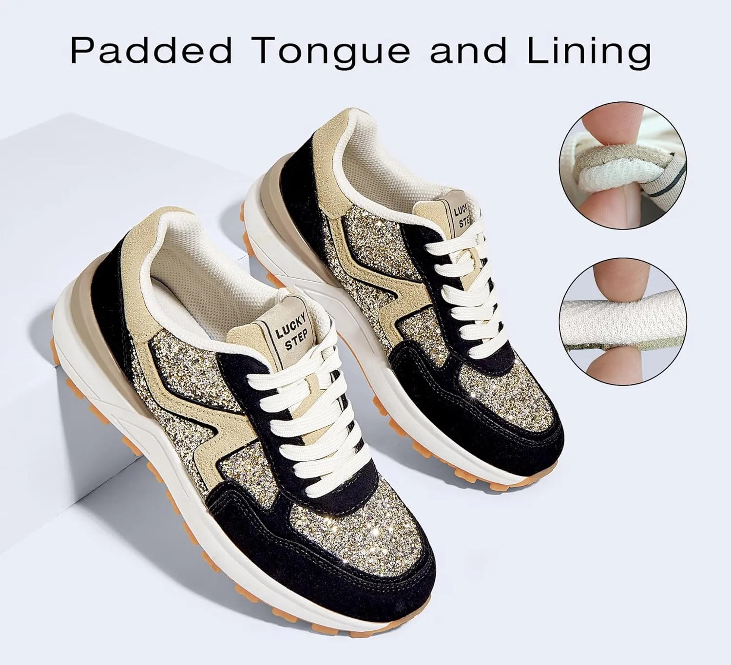 LUCKY STEP Women's Retro Fashion Casual Sneakers Colorblock Platform Classic Trendy Trainning Anti-Slip Tennis Travel Walking Shoes