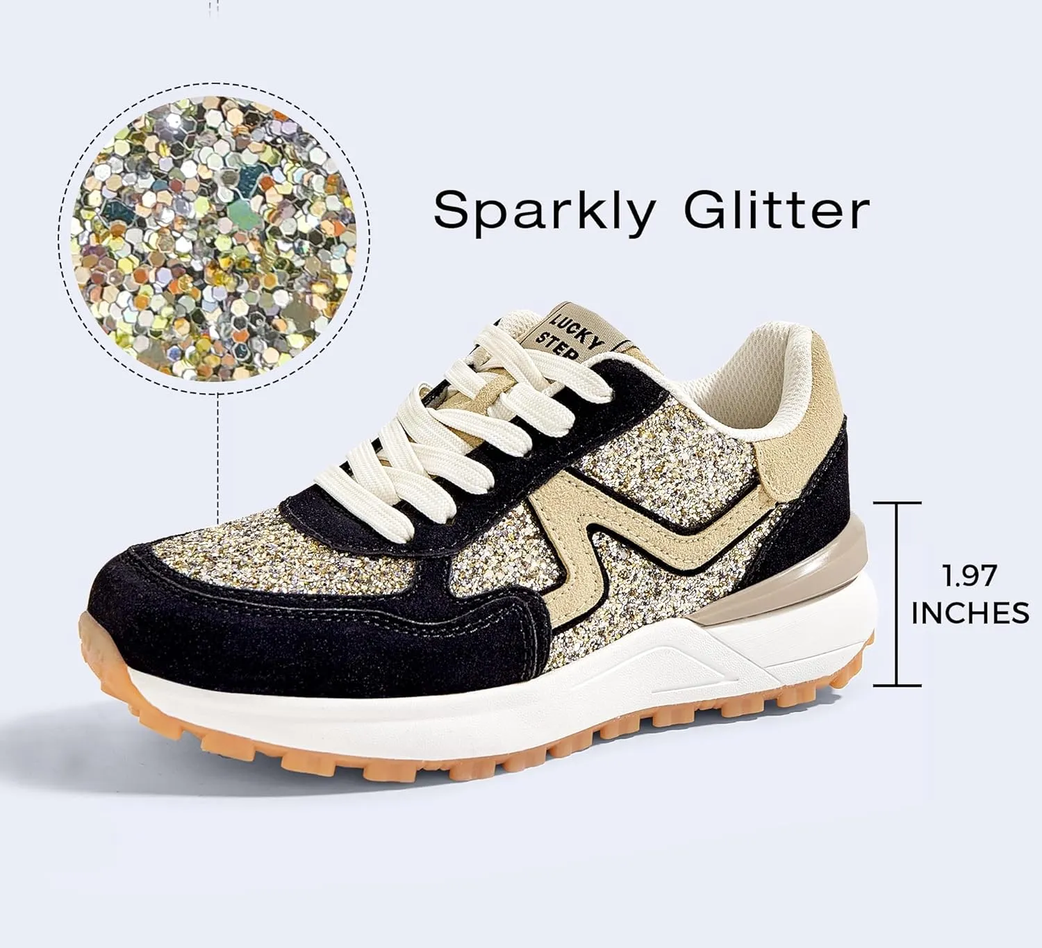 LUCKY STEP Women's Retro Fashion Casual Sneakers Colorblock Platform Classic Trendy Trainning Anti-Slip Tennis Travel Walking Shoes