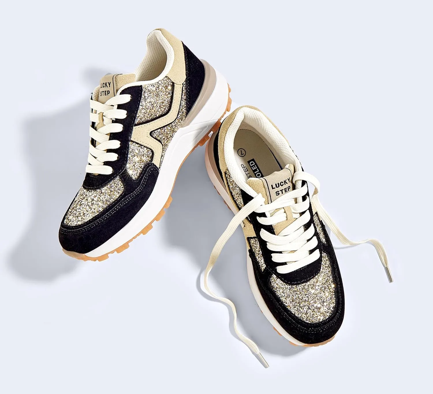 LUCKY STEP Women's Retro Fashion Casual Sneakers Colorblock Platform Classic Trendy Trainning Anti-Slip Tennis Travel Walking Shoes