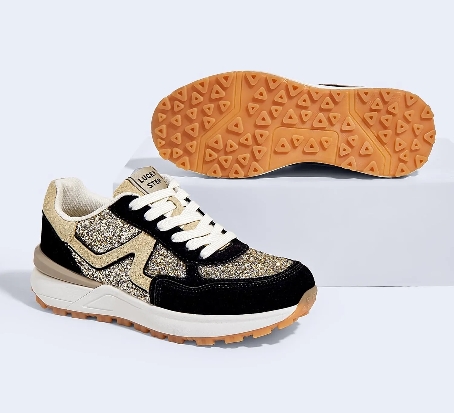 LUCKY STEP Women's Retro Fashion Casual Sneakers Colorblock Platform Classic Trendy Trainning Anti-Slip Tennis Travel Walking Shoes