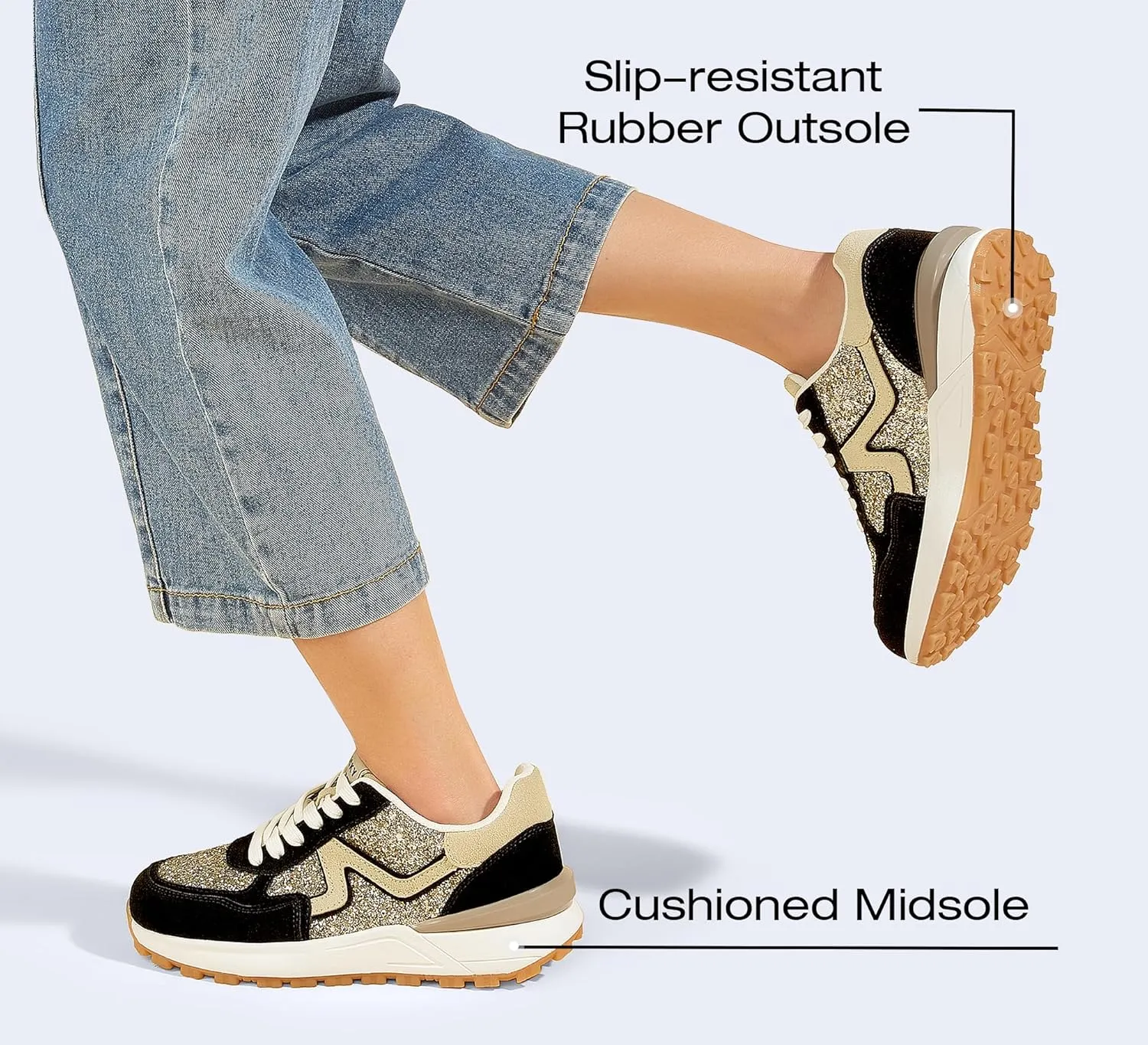 LUCKY STEP Women's Retro Fashion Casual Sneakers Colorblock Platform Classic Trendy Trainning Anti-Slip Tennis Travel Walking Shoes