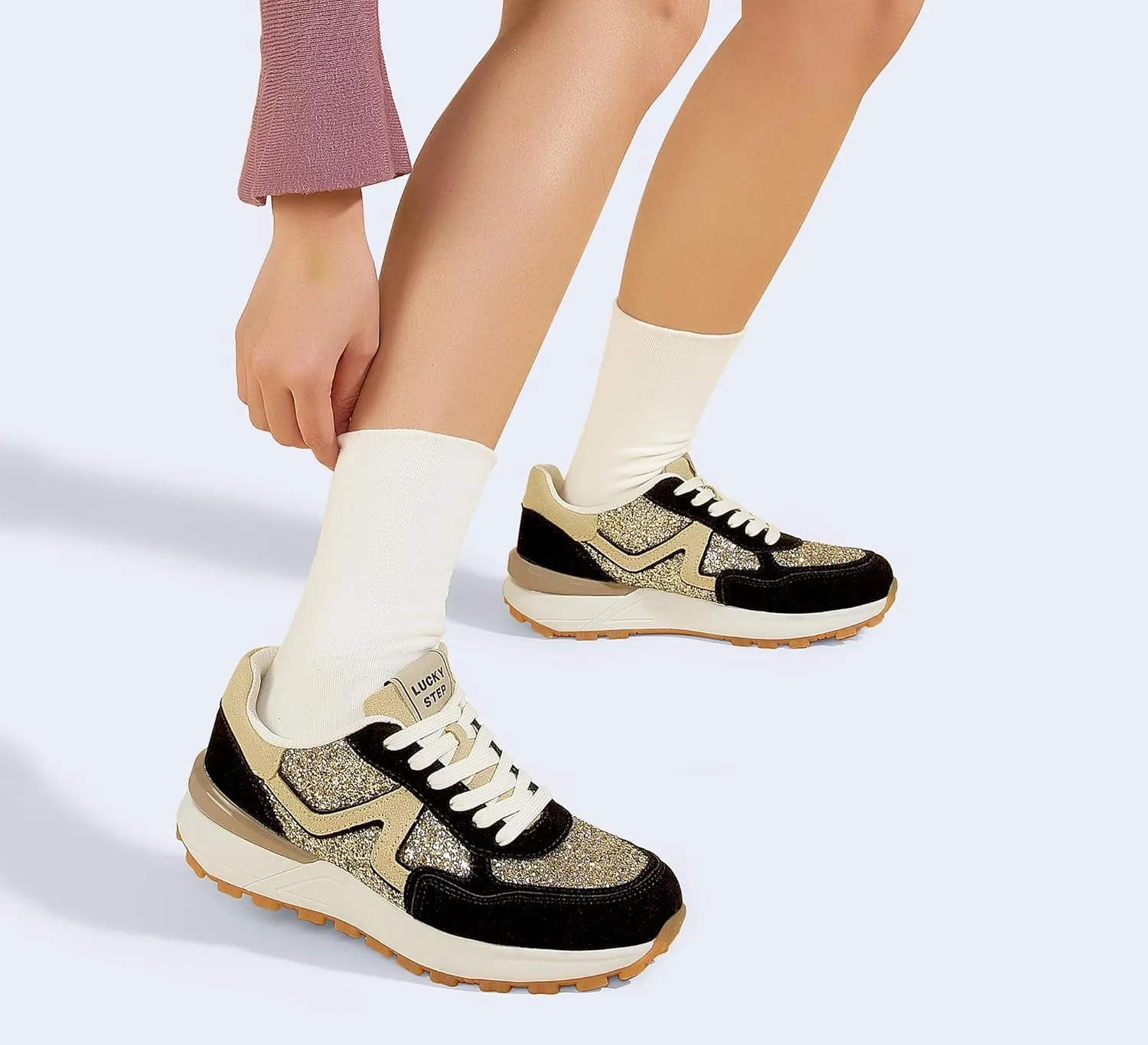 LUCKY STEP Women's Retro Fashion Casual Sneakers Colorblock Platform Classic Trendy Trainning Anti-Slip Tennis Travel Walking Shoes